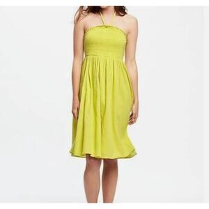 Old Navy Women Lemon Yellow Smocked Halter Gauze Cotton Swing Dress XXL NWT